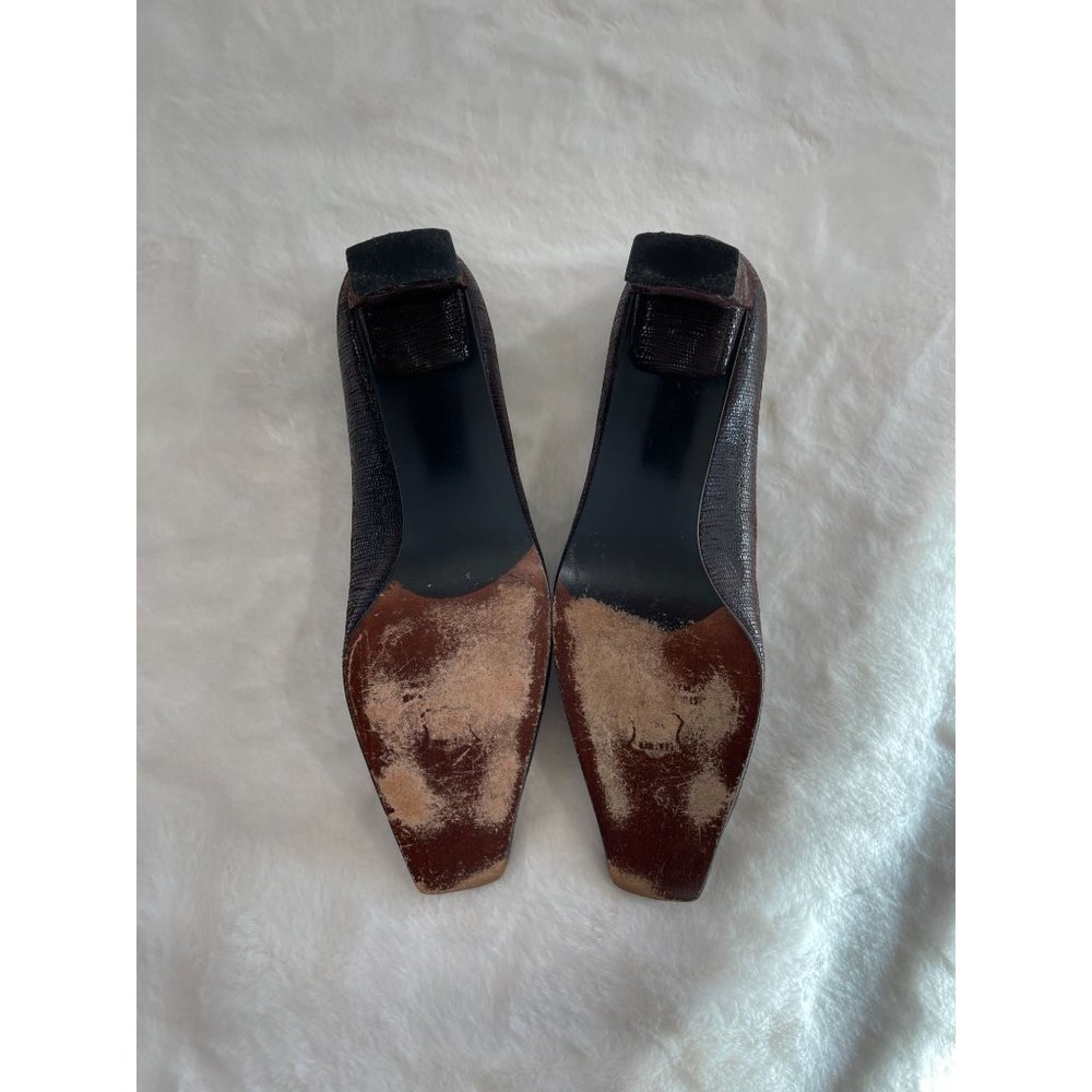 Stuart Weitzman Women's Brown Square Toe Embossed… - image 6